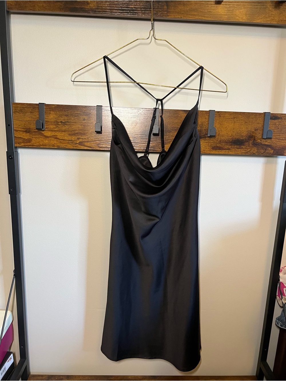 Dynamite Black Satin Cowl Neck Slip Dress